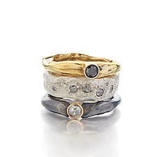 Diamond Ring Stack by Ann Chikahisa (Gold, Silver & Stone Ring)
