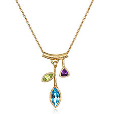 Blue Topaz Tiny Petal Necklace by Suzanne Q Evon (Gold & Stone Necklace)