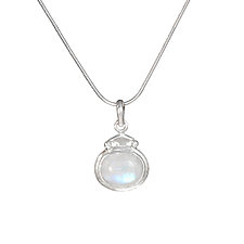 Contemporary Moonstone Oval Pendant Necklace by Suzanne Q Evon (Silver & Stone Necklace)