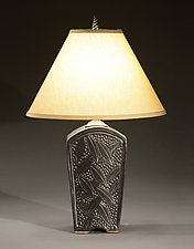 Tall Keystone Lamp with Leaves by Jim and Shirl Parmentier (Ceramic Table Lamp)