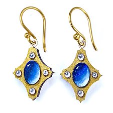 Painted Sapphire & Pearl Earrings by Christina Goodman (Wood & Acrylic Earrings)
