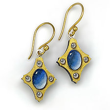 Painted Sapphire & Pearl Earrings by Christina Goodman (Mixed-Media Earrings)
