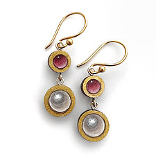 Ruby and Pearl Painted Earrings by Christina Goodman (Mixed-Media Earrings)