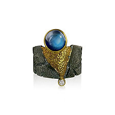 Moonstone Wide San Andreas Band by Jenny Reeves (Gold, Silver & Stone Ring)