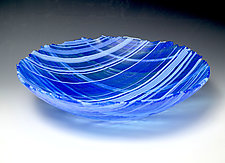 Multi-Blue Striped Bowl by David Jacobson (Art Glass Bowl)