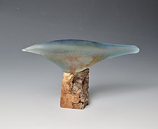 Timber Sparrow on Stump by David Jacobson (Art Glass Sculpture)