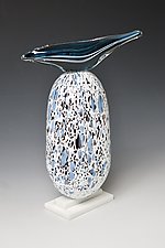 Striped Tanager on River Rock by David Jacobson (Art Glass Sculpture)