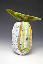 Band-Winged Pigeon on Igneous Boninite by David Jacobson (Art Glass Sculpture)
