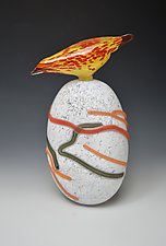 Yellow Finch on Stone by David Jacobson (Art Glass Sculpture)