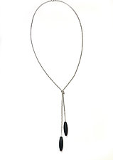Long Tri-Sided Onyx Drop Silver Necklace by Claudia Endler (Silver Necklace)
