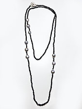 Black Spinel & Gray Baroque Pearl Necklace by Claudia Endler (Silver, Pearl & Stone Necklace)
