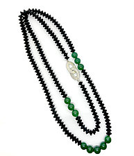 Onyx and Jade Abacus Beaded Long Necklace by Claudia Endler (Silver & Stone Necklace)