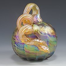 Carnival Iridescent Pumpkin by Mark Rosenbaum (Art Glass Sculpture)