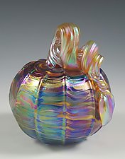 Rainbow Iridescent Pumpkin by Mark Rosenbaum (Art Glass Sculpture)