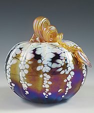 Grande Black & White Iridescent Pumpkin by Mark Rosenbaum (Art Glass Sculpture)