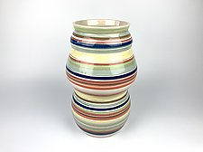 Flower Vase with Rainbow Colored Stripes by Lin Xu (Ceramic Vase)
