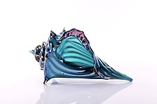 Marine Blue Sea Shell by Benjamin Silver (Art Glass Sculpture)