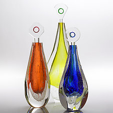 Set of Three Primary Oversized Perfume Bottles by Benjamin Silver (Art Glass Bottles & Jar)