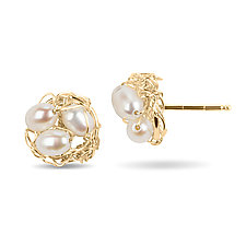 Nest Post Earrings with Freshwater Pearls by Randi Chervitz (Gold, Silver & Pearl Earrings)