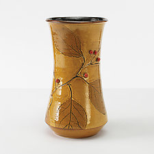 Amber Cylinder Vase with Red Berries by Suzanne Crane (Ceramic Vase)