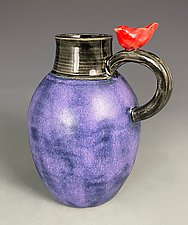 Purple Bottle Vase with Red Bird by Suzanne Crane (Ceramic Vase)