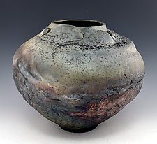 Raku Fired Vessel with Copper Matte Glaze by Ron Mello (Ceramic Vessel)