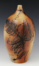 Handmade Raku-Horsehair Fired Stoneware Vessel by Ron Mello (Ceramic Vessel)