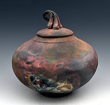 Handmade Raku Fired Urn 3 by Ron Mello (Ceramic Vase)