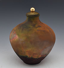 Raku Fired Urn 690 by Ron Mello (Ceramic Vase)