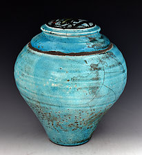 Handmade Raku Fired Urn 2 by Ron Mello (Ceramic Vase)