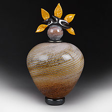 Saffron Sun Botanical Branch Vessel Studio Sample by Eric Bladholm (Art Glass Vessel)