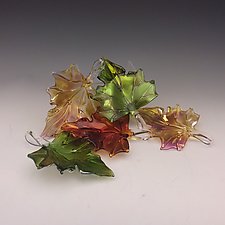Set of Five Glass Leaves by Jacqueline McKinny (Art Glass Sculpture)