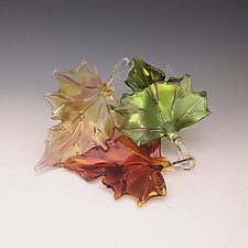 Set of Three Glass Leaves by Jacqueline McKinny (Art Glass Sculpture)