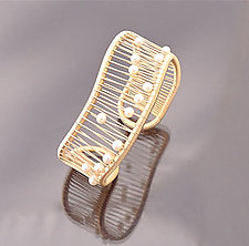 Kinetic White Pearl Cuff on Gold-filled Wire by Tana Acton (Gold & Pearl Bracelet)