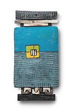 Blue , Green, and Yellow Tile Shard by Rhonda Cearlock (Ceramic Wall Sculpture)