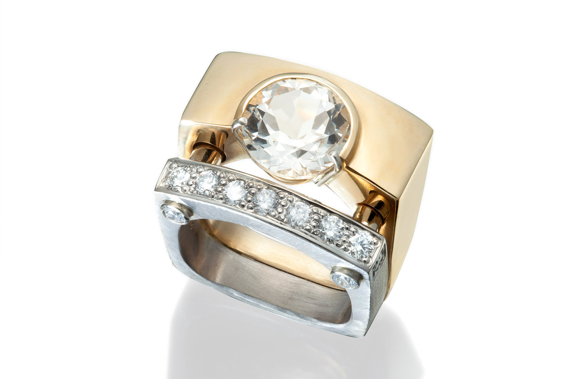 Wide Contemporary Gemstone and Diamond Ring by Leann Feldt (Palladium, Gold  & Stone Ring) | Artful Home