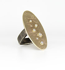 Large Gold Oval Ring with Diamonds by Leann Feldt (Gold, Silver & Diamond Ring)