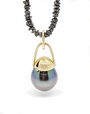 Tahitian Pearl Drop on Raw Black Diamonds Necklace by Leann Feldt (Gold, Silver, Pearl & Stone Necklace)