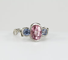 Three Stone Pink Tourmaline and Blue Sapphire Ring by Leann Feldt (Palladium, Gold & Stone Ring)