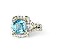 Glamorous Blue Zircon and Diamond Ring by Leann Feldt (Palladium, Gold & Stone Ring)
