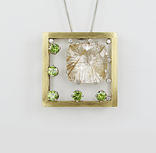 Large Rutilated Quartz Pendant with Peridot Necklace by Leann Feldt (Gold, Silver & Stone Necklace)