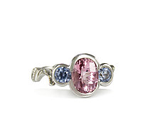 Three Stone Pink Tourmaline and Blue Sapphire Ring by Leann Feldt (Palladium, Gold & Stone Ring)