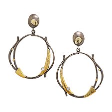 Two-Tone Post-Top Hoops by Leann Feldt (Diamond, Gold & Silver Earrings)