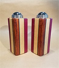 Three-Stripe Salt and Pepper Shaker Set in Purpleheart, White Oak, and Cocobolo by Martha Collins (Wood Salt & Pepper Shaker)