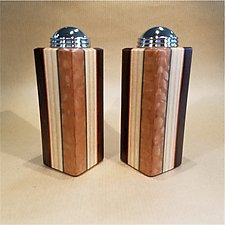 Three-Stripe Salt and Pepper Shaker Set in Lacewood, Ash, and Zircote by Martha Collins (Wood Salt & Pepper Shaker)