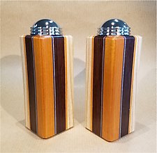 Three-Stripe Salt and Pepper Shaker Set in Chatke Viga, Wenge, and Ash by Martha Collins (Salt & Pepper Shaker)