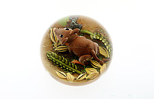 Field Mouse and His Bounty Miniature Paperweight by Clinton Smith (Art Glass Paperweight)