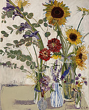 COVID Sunflowers, Zinnias, and Eucalyptus by Lila Bacon (Acrylic Painting)
