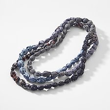 Tie-Beads Long Necklace in Gray by Mieko Mintz (Silk Necklace)