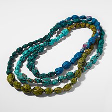 Tie-Beads Long Necklace in Moss by Mieko Mintz (Silk Necklace)